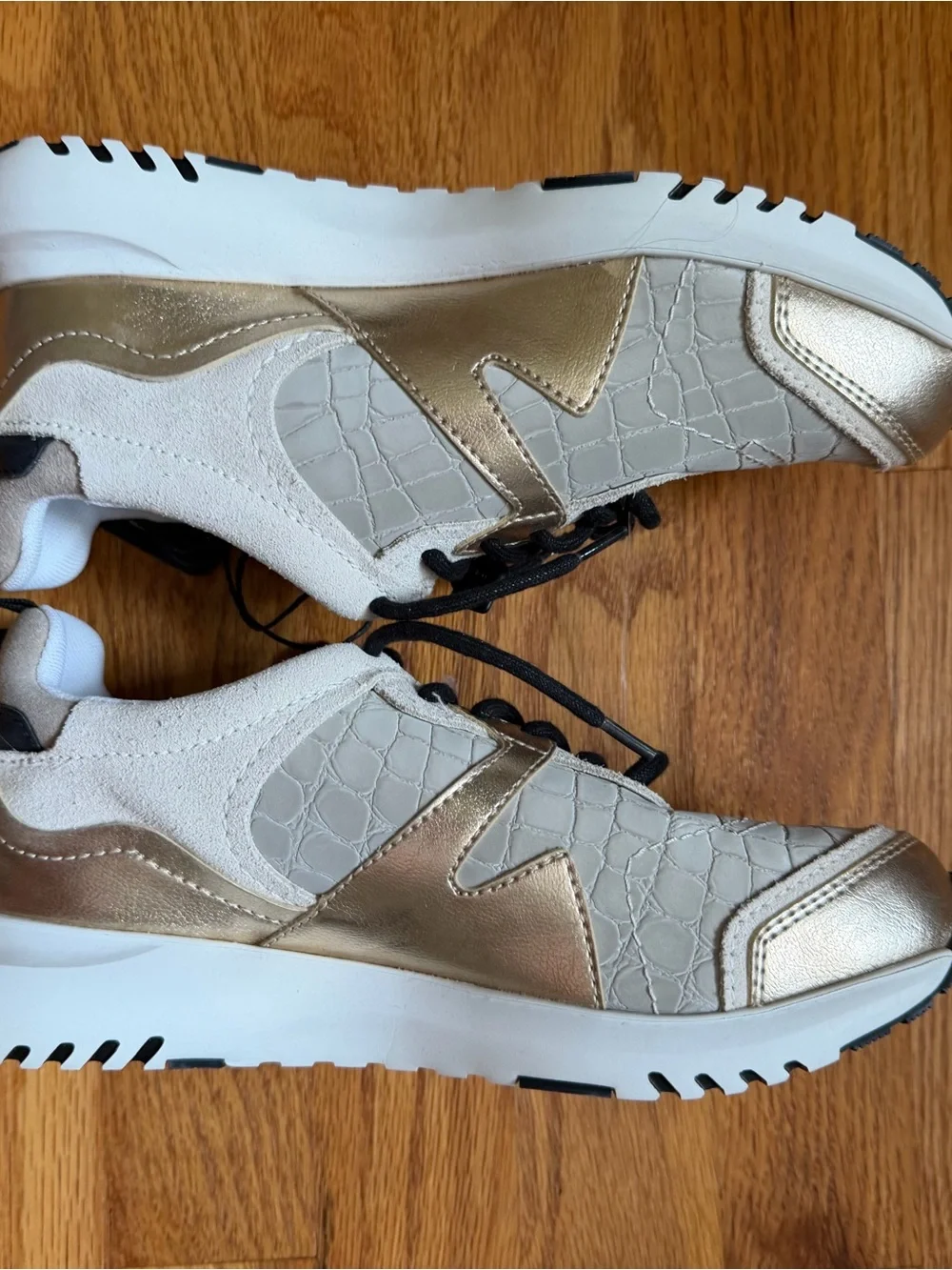 NWT Armani Exchange Metallic Gold and Beige Women Sneaker